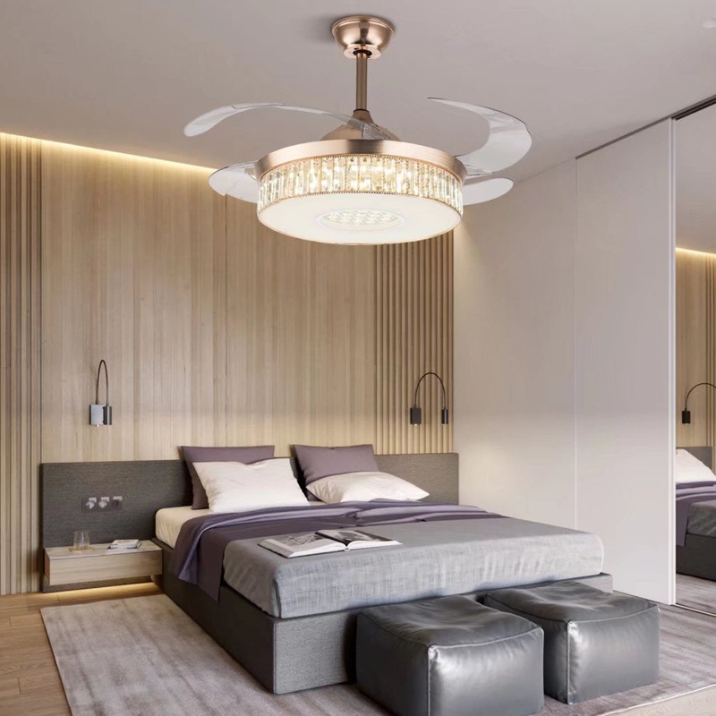 Elegant Crystal Chandelier Retractable Blade Ceiling Fan By Homeroots