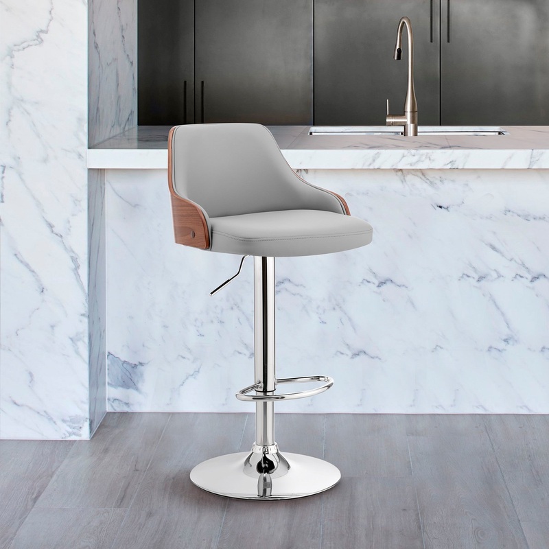 Gray Faux Leather Adjustable Modern Bar Stool By Homeroots