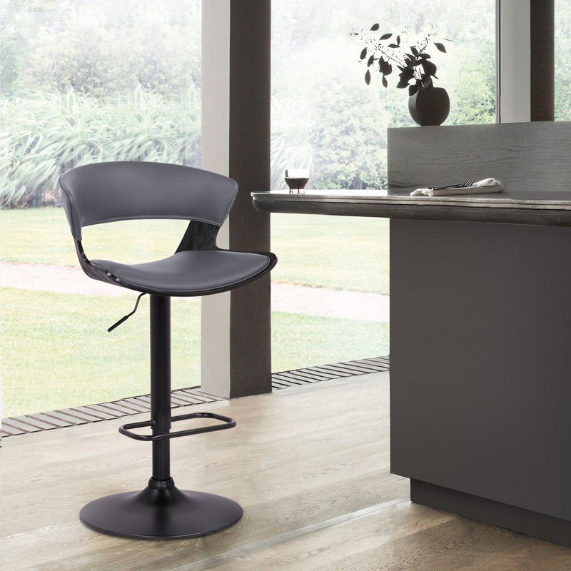 Gray Faux Leather Adjustable Swivel Wooden Bar Stool By Homeroots