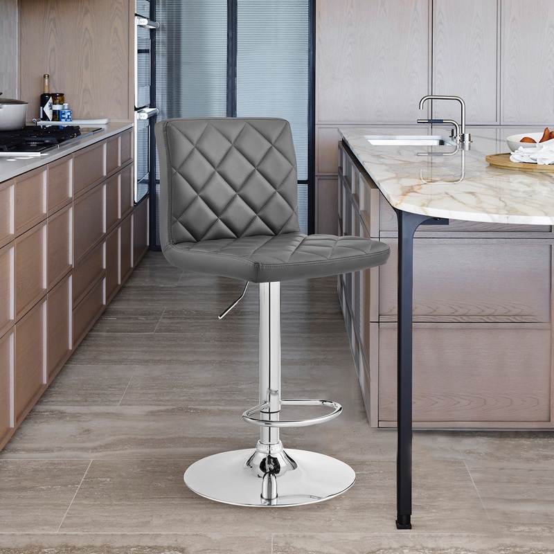 Gray Faux Leather Chrome Base Swivel Adjustable Bar Stool By Homeroots