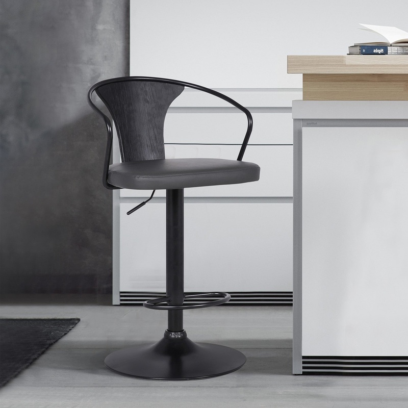 Gray Faux Leather & Metal Base Adjustable Bar Stool By Homeroots