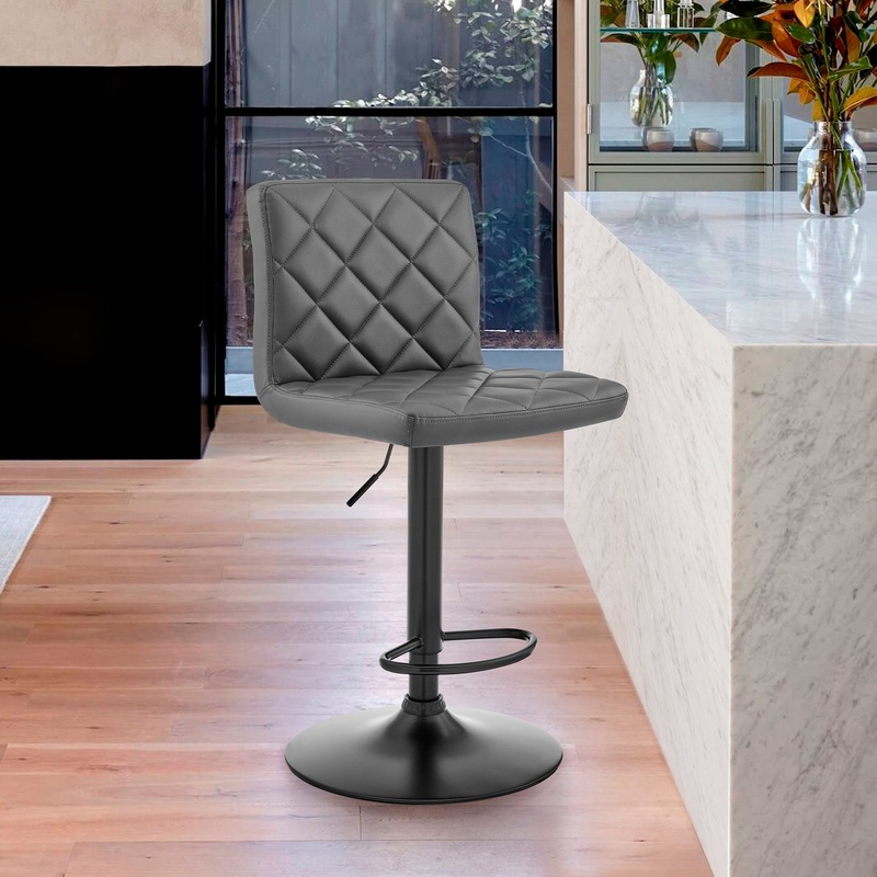 Gray Faux Leather Swivel Adjustable Bar Stool By Homeroots