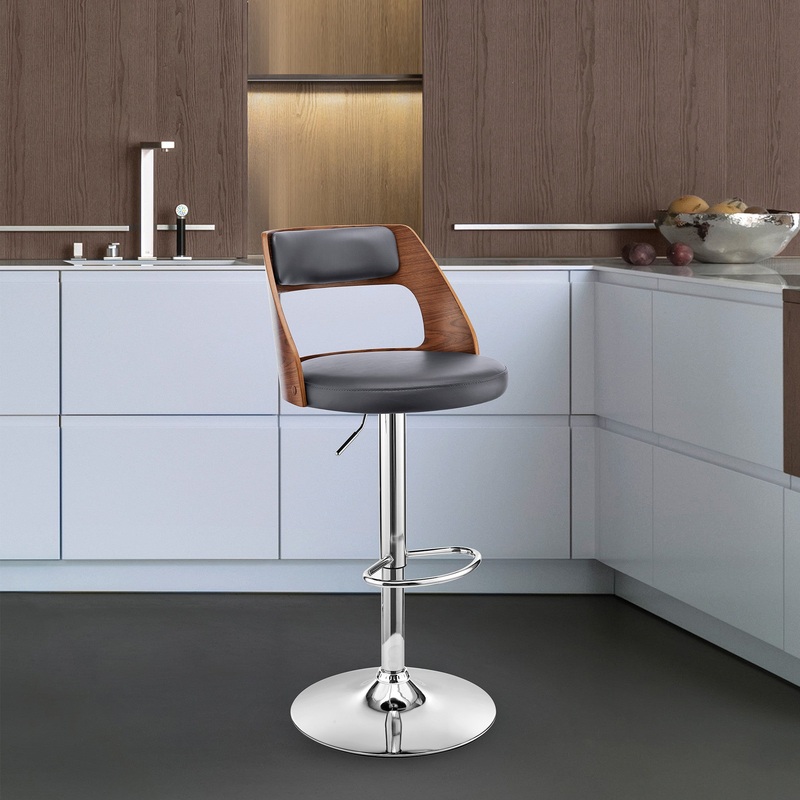 Gray Upholstered Chrome Base Adjustable Swivel Bar Stool By Homeroots