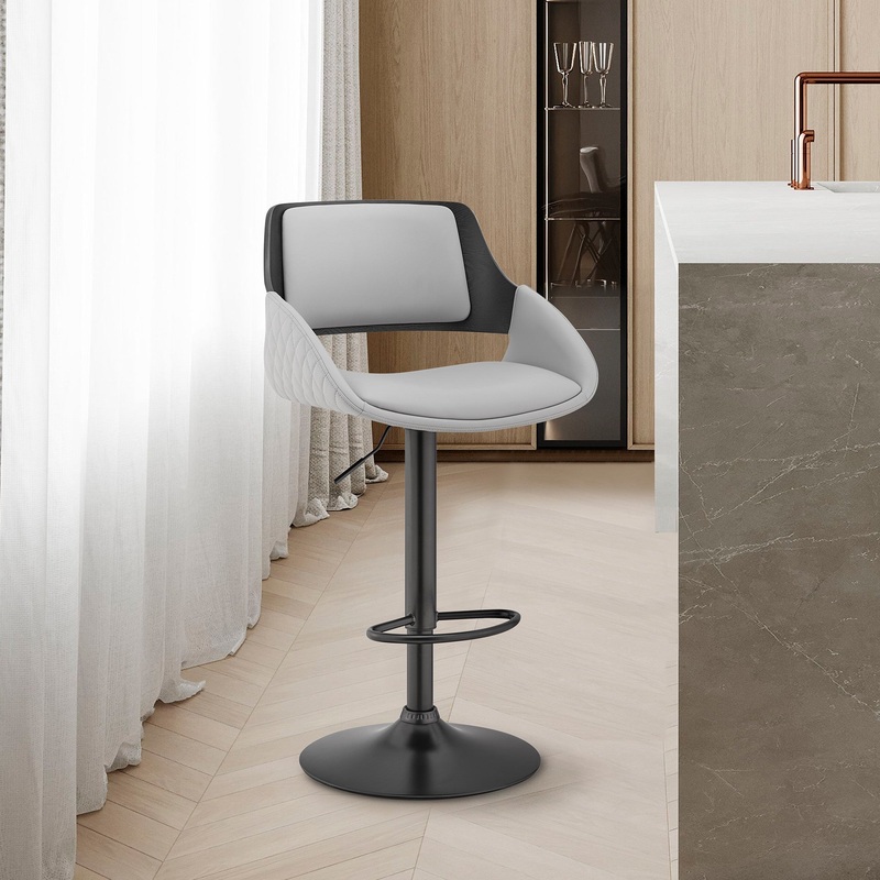 Grey Faux Leather Adjustable Black Swivel Bar Stool By Homeroots