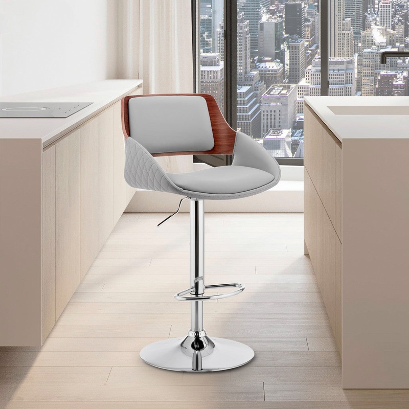 Grey Faux Leather Adjustable Chrome Swivel Bar Stool By Homeroots