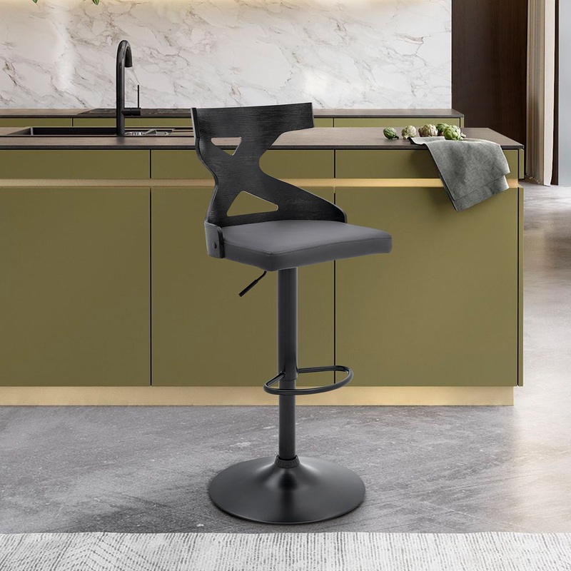 Grey Faux Leather Stylish Curved Back Bar Stool By Homeroots