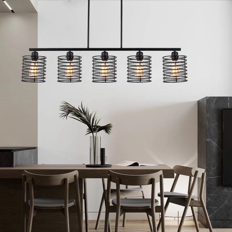 Industrial Black Cage Five Light Metal Pendant Chandelier By Homeroots
