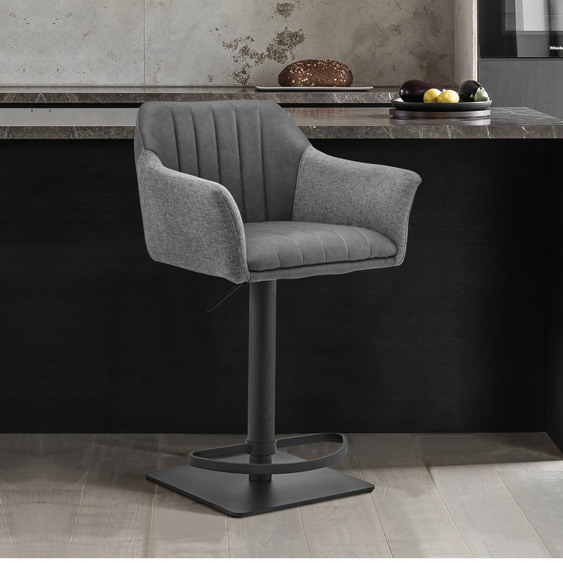 Lush Grey Faux Leather and Fabric Adjustable Swivel Stool By Homeroots