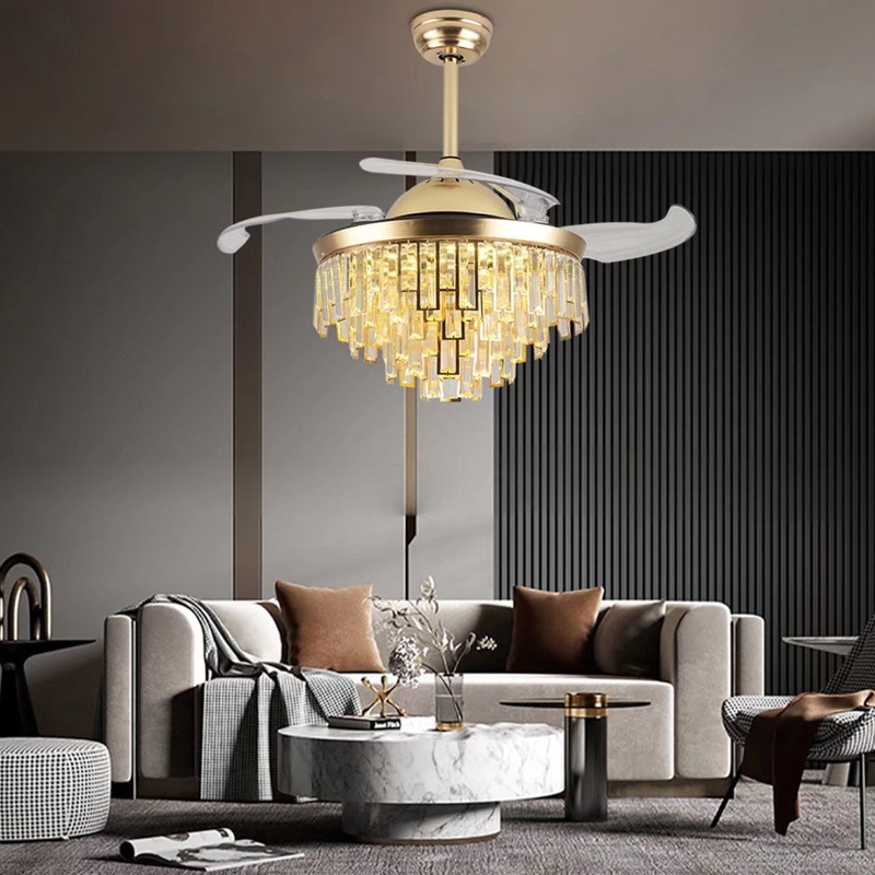 Luxurious Gold Crystal Chandelier Ceiling Fan By Homeroots
