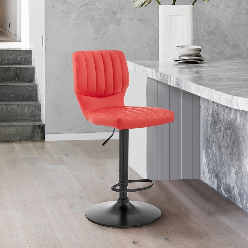 Red Faux Leather Textured Adjustable Bar Stool By Homeroots