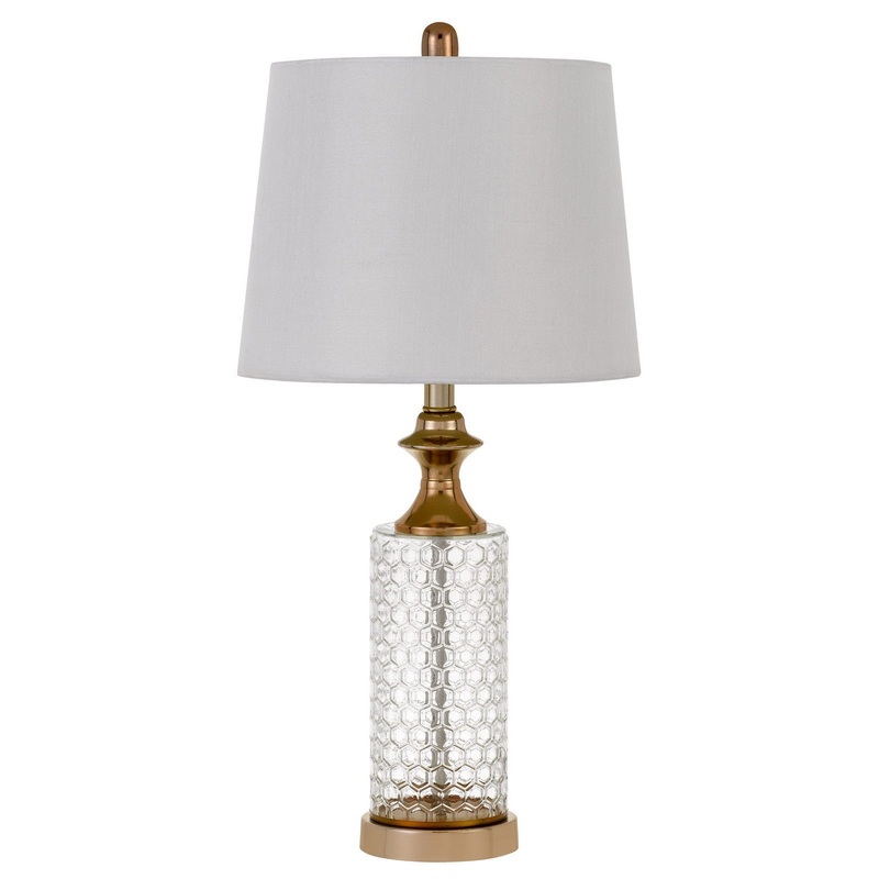 Set of Two 27" Glass Honeycomb and Rose Gold Table Lamps By Homeroots