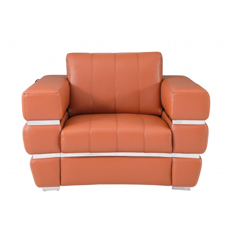 Terra Cotta Stripe Top Grade Italian Leather Chair By Homeroots
