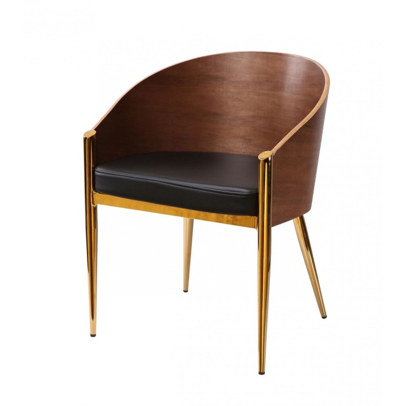 28" Modern Walnut Black and Gold Stylish Faux Leather Accent Chair By Homeroots