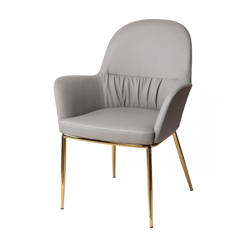 34" Mod Gray Faux Leather and Gold Accent Chair By Homeroots