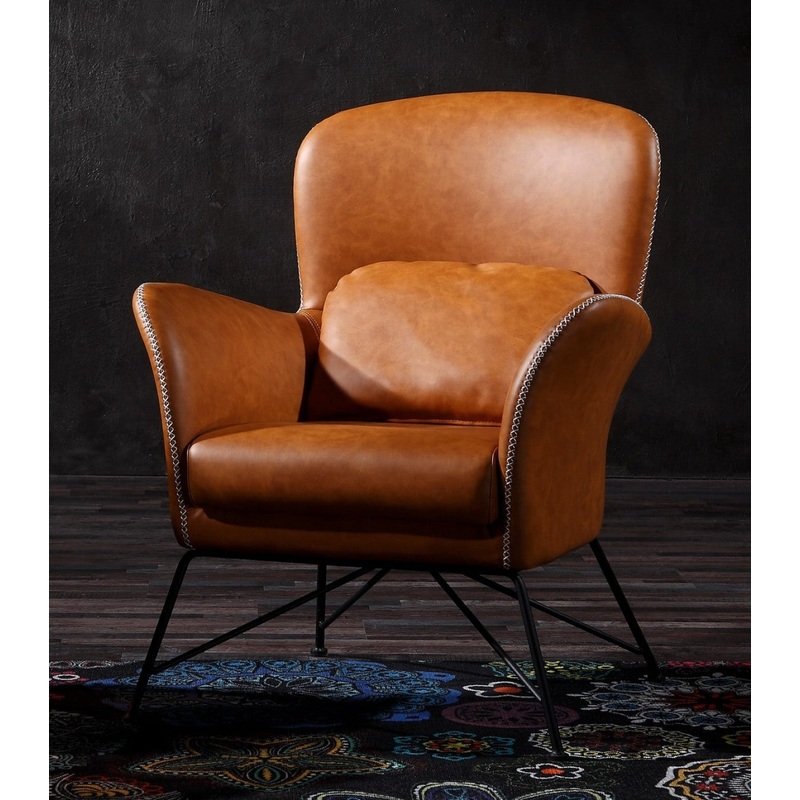35" Carmel Brown Faux Leather Shelter Style Accent Chair By Homeroots