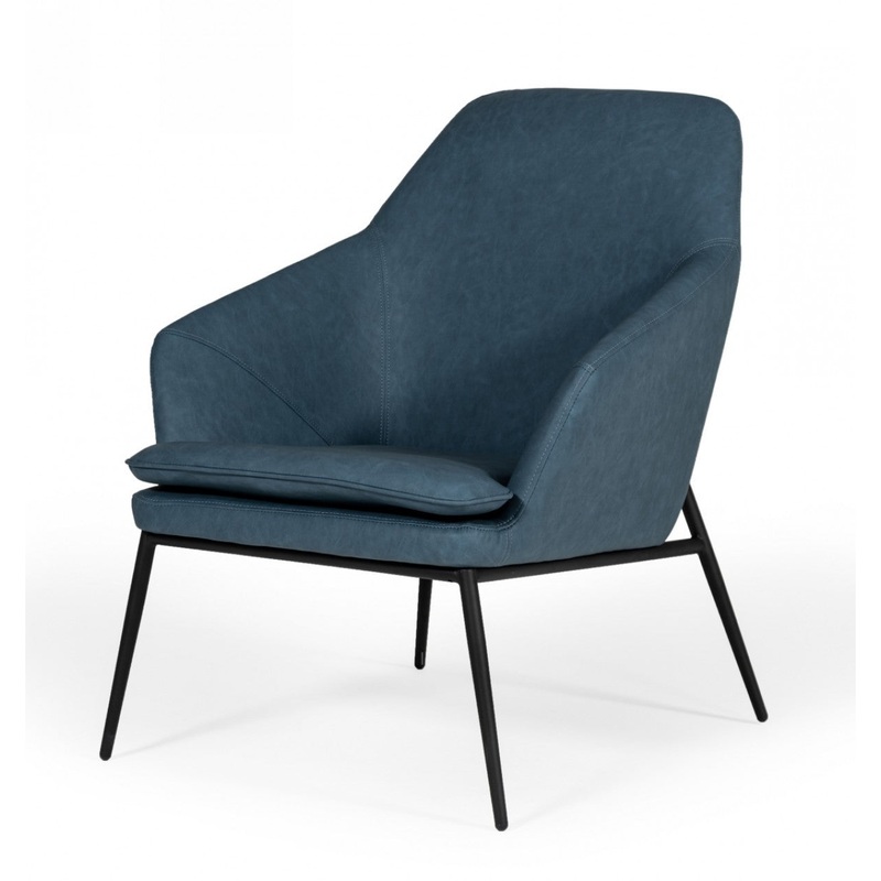 35" Dark Teal Faux Leather and Black Metal Modern Armchair By Homeroots