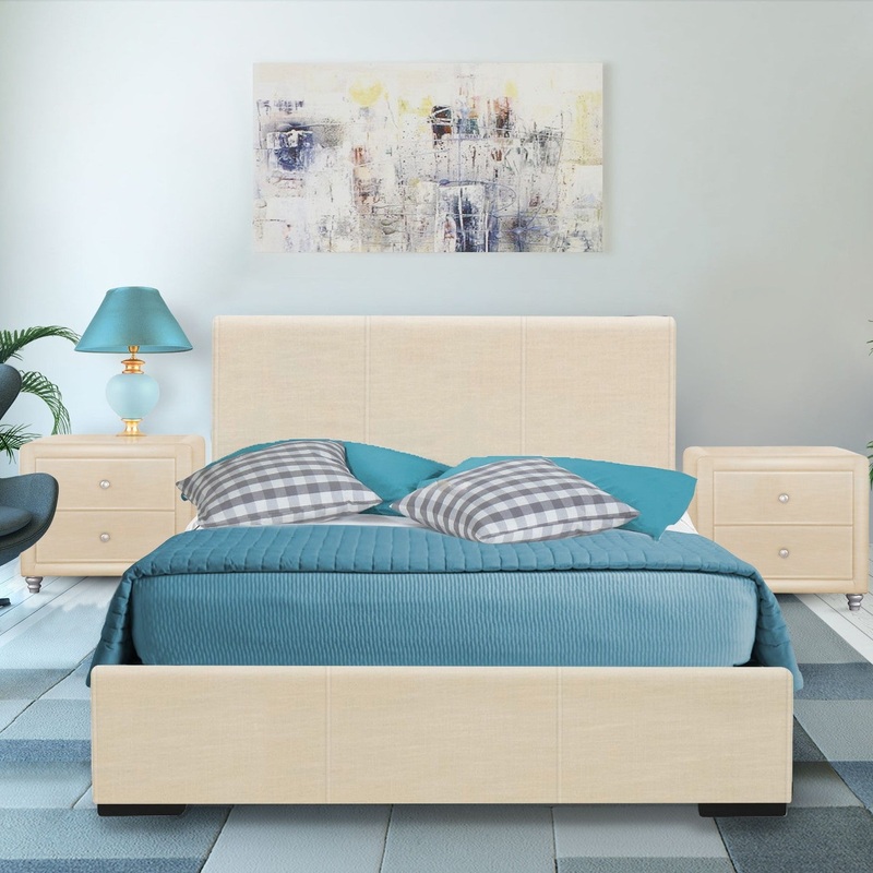 Beige Upholstered Twin Platform Bed With Nightstand By Homeroots