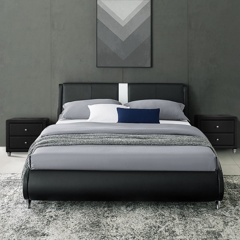 Black Platform Queen Bed With Two Nightstands By Homeroots - 397019