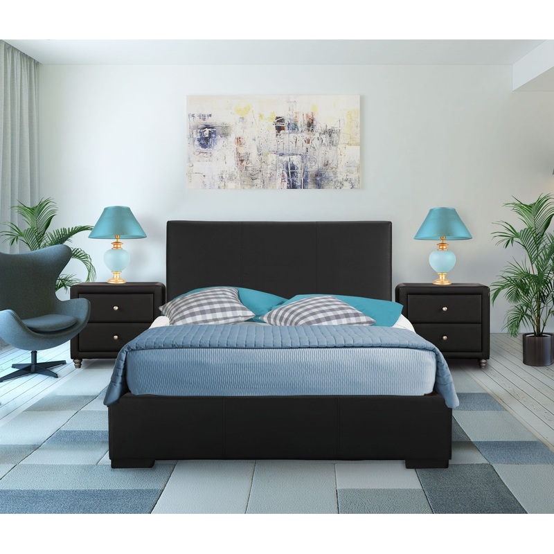 Black Upholstered Platform King Bed With Two Nightstands By Homeroots
