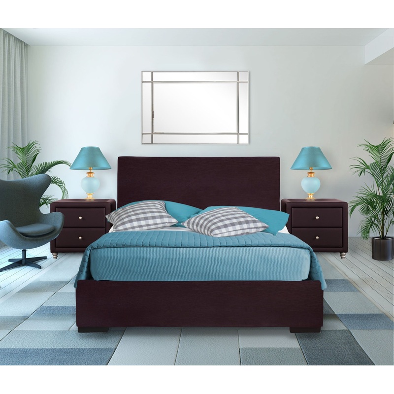 Brown Upholstered Platform King Bed With Two Nightstands By Homeroots