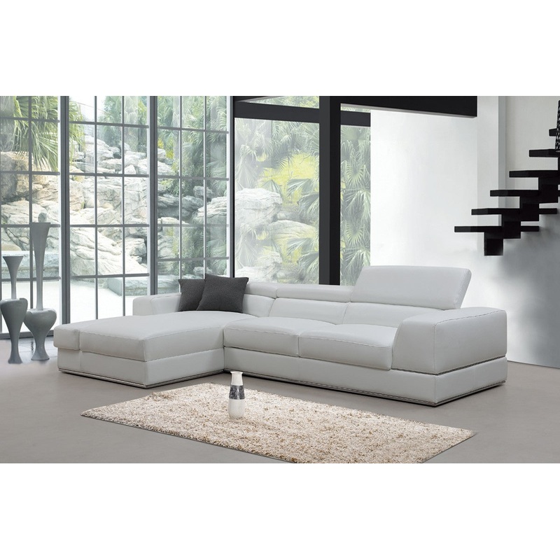 Contemporary White Leather Left Facing Wide Arm Sectional Sofa By Homeroots