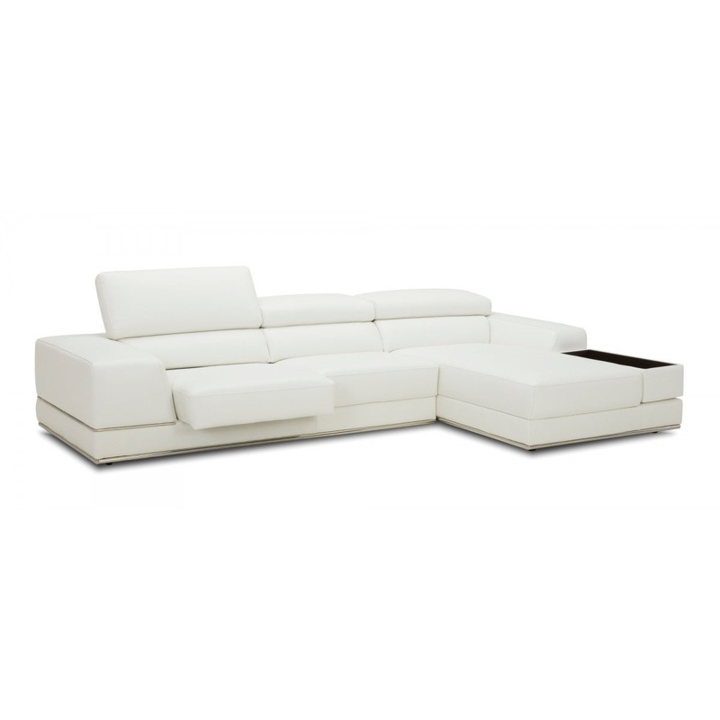 Contemporary White Leather Right Facing Wide Arm Sectional Sofa By Homeroots