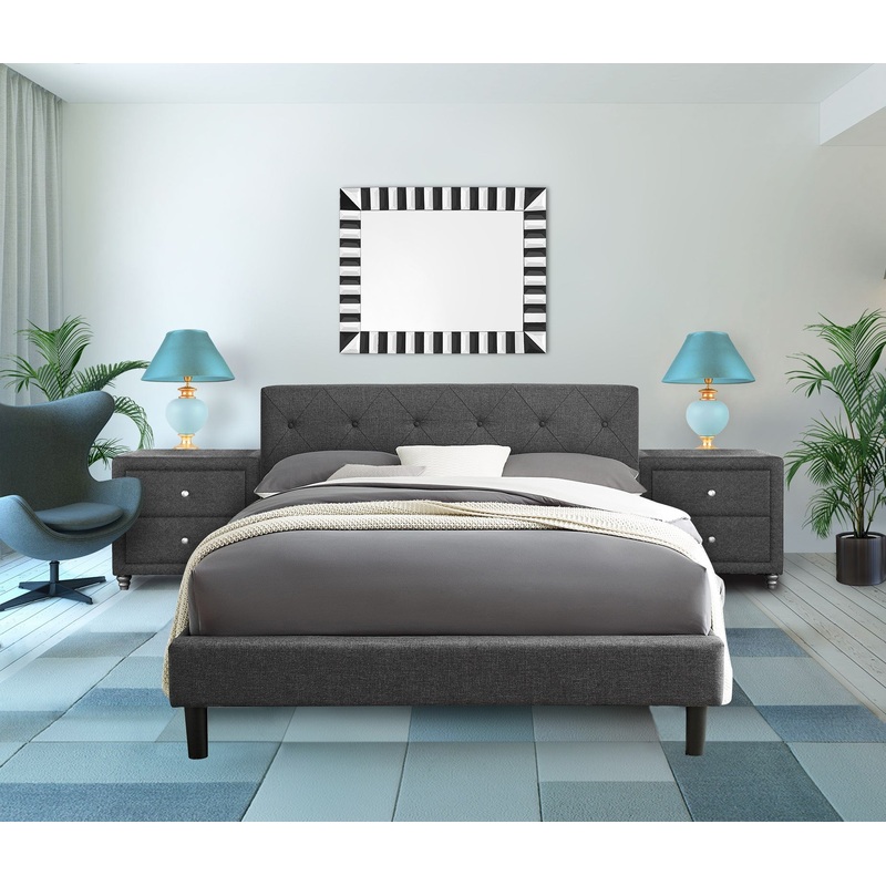 Grey Platform King Bed With Two Nightstands By Homeroots