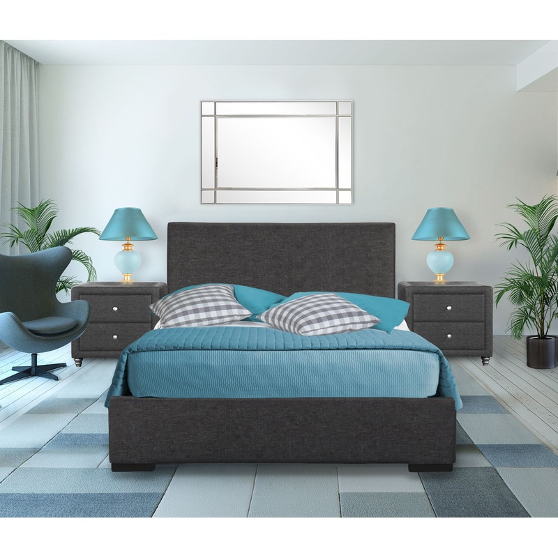 Grey Upholstered Platform King Bed With Two Nightstands By Homeroots