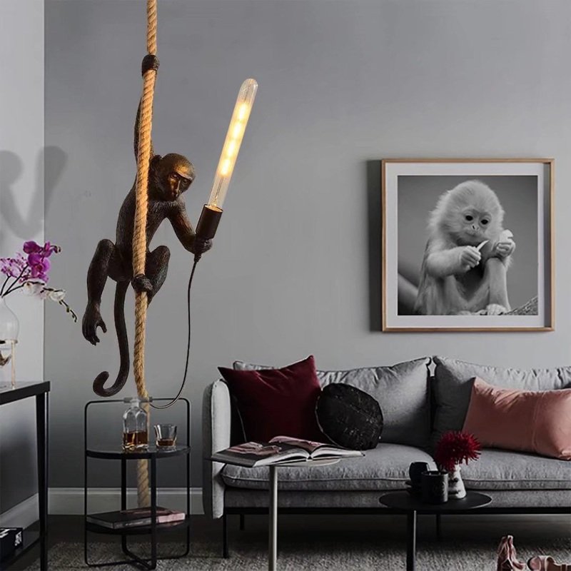Hanging Monkey on a Rope Pendant Lamp By Homeroots