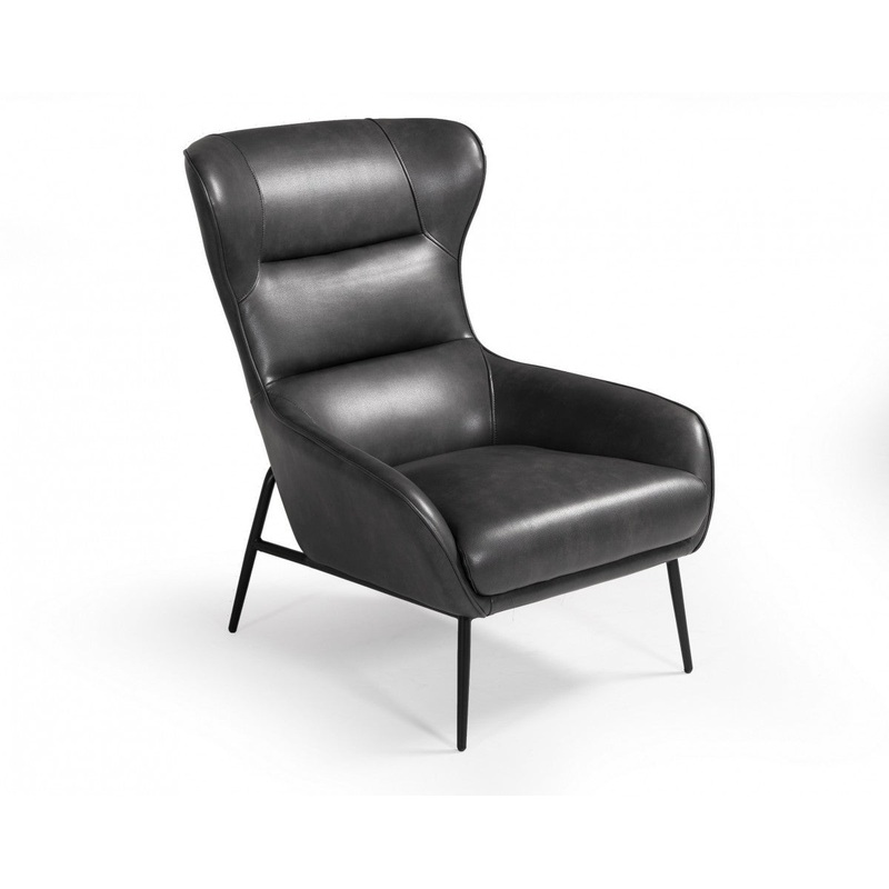 Industrial Dark Grey Leather And Metal Accent Chair By Homeroots