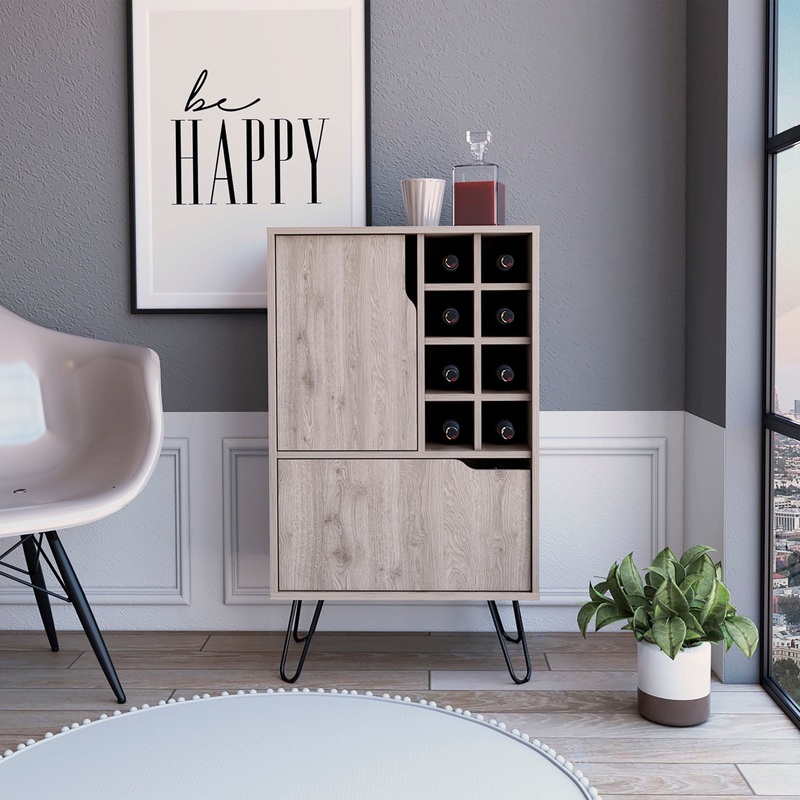 Light Gray Bar Cabinet with Two Door Panels By Homeroots