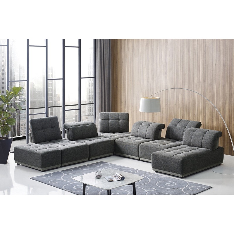 Mod Seven Piece Gray Fabric Moveable Back and Adjustable Sectional Sofa By Homeroots