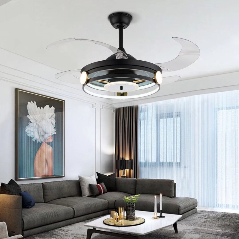 Modern Black Ceiling Lamp With Retractable Fan By Homeroots