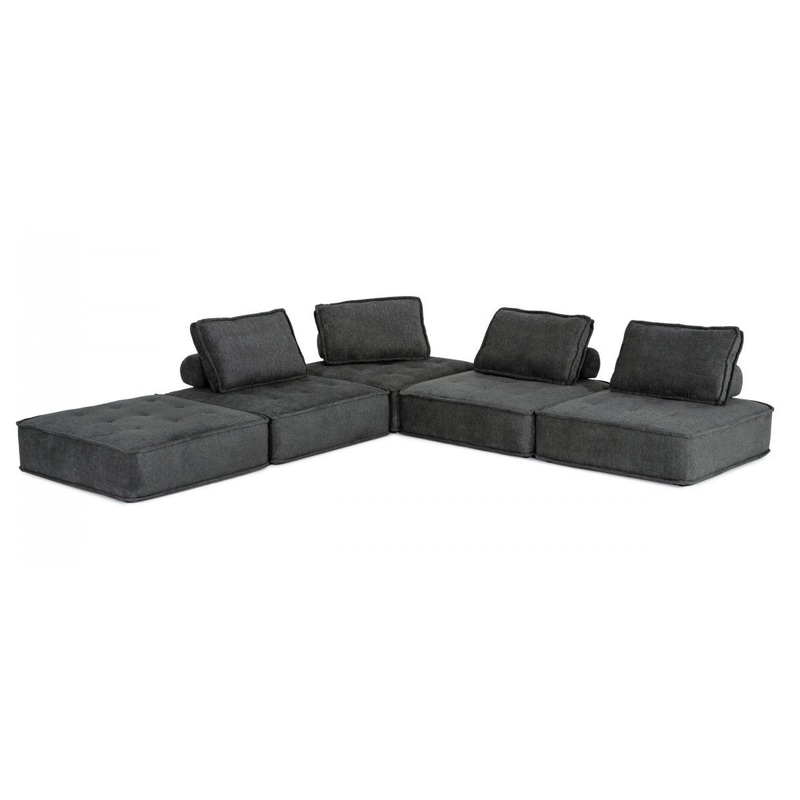 Modern Charcoal Gray Floor Pillow Modular Sectional Sofa By Homeroots