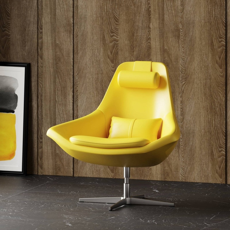 Modern Yellow Faux Leather And Steel Swivel Chair By Homeroots