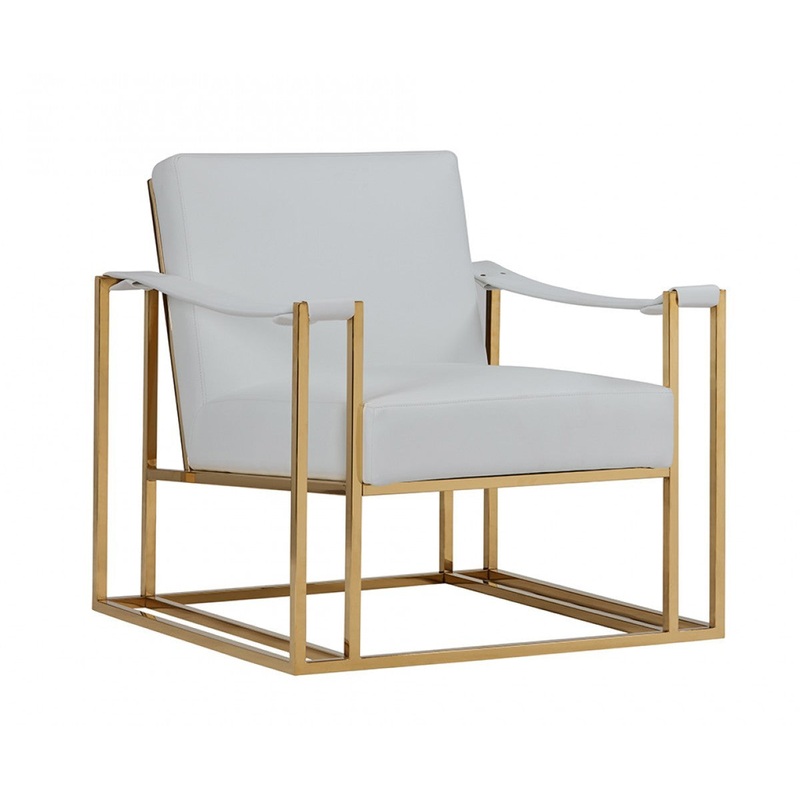 Stylish White Leatherette And Gold Steel Chair By Homeroots