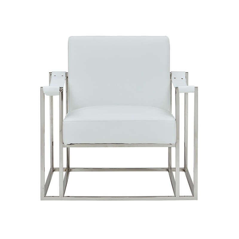 Stylish White Leatherette And Steel Chair By Homeroots