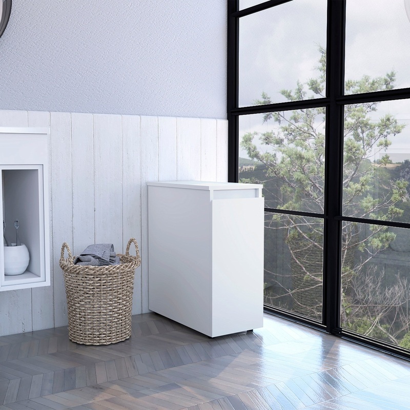 White Bathroom Cabinet with Top Shelf and Sliding Drawer By Homeroots