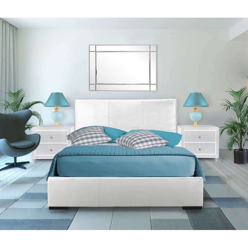 White Upholstered Platform King Bed With Two Nightstands By Homeroots