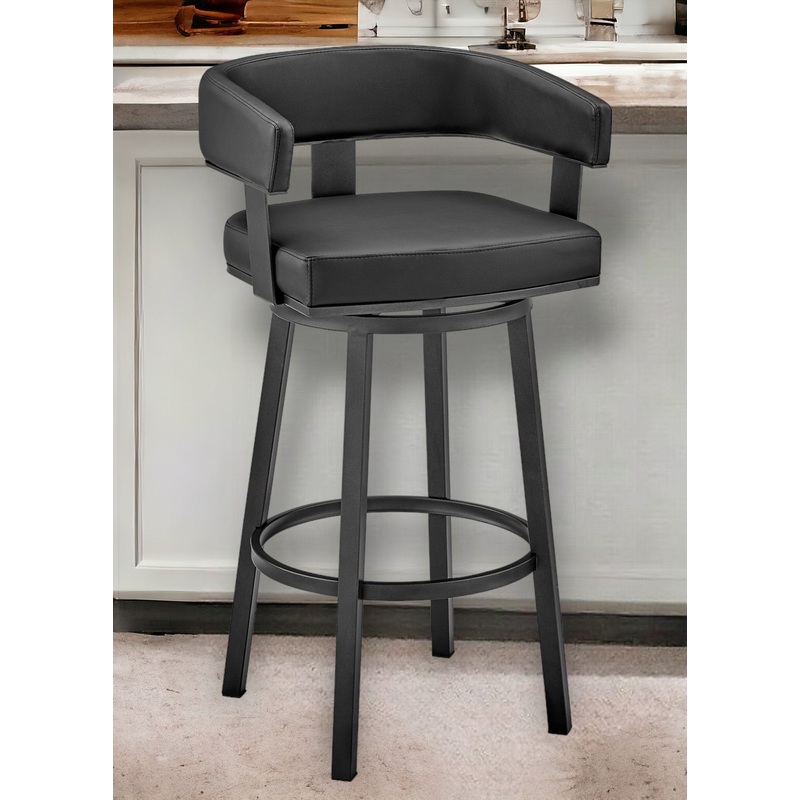 Black Faux Leather And Iron Swivel Low Back Counter Height Bar Chair By Homeroots