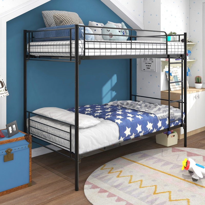 Black Heavy Duty Twin Over Twin Metal Bunk Bed With Ladder By Homeroots