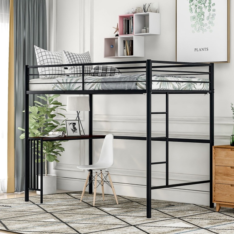 Black Metal Twin Size Loft Bed With Desk By Homeroots - 404072