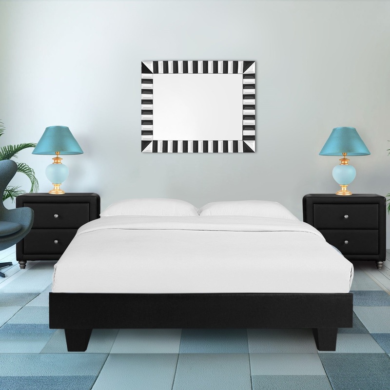 Black Platform King Bed With Two Nightstands By Homeroots - 397010