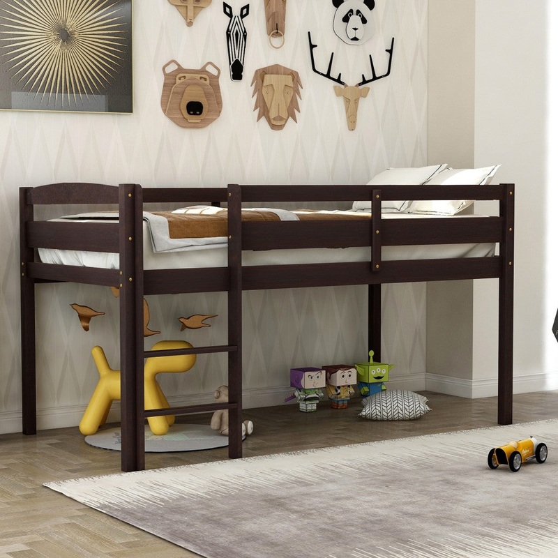 Brown Twin Size Low Loft Bed By Homeroots