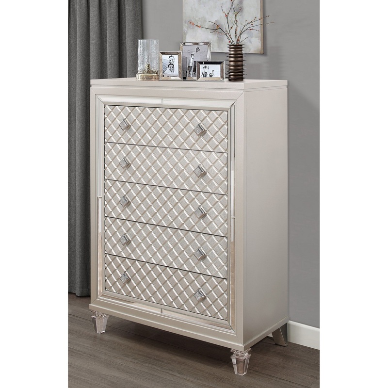 Champagne Toned Chest With Tapered Acrylic Legs And 5 Drawers By Homeroots