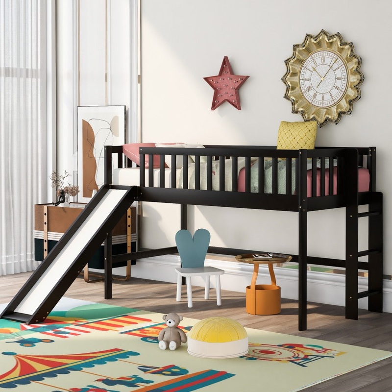 Dark Brown Twin Size Loft Bed With Slide By Homeroots