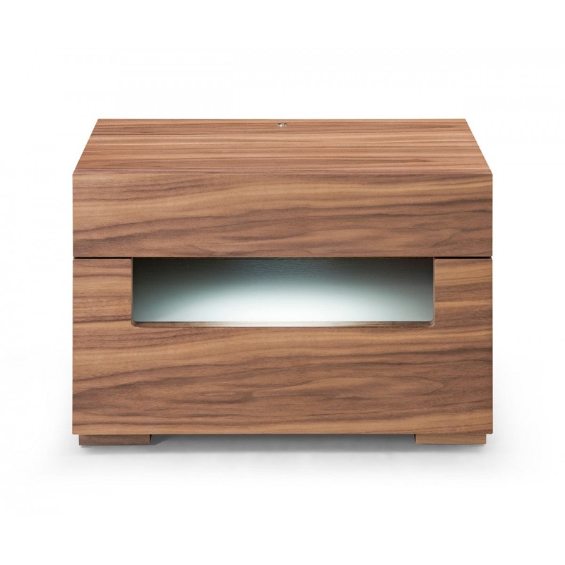 Dazzling Contemporary Led Walnut Nightstand With Two Drawers By Homeroots