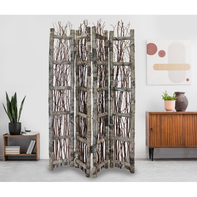 Earthy Birch And Twig Four Panel Room Divider Screen By Homeroots