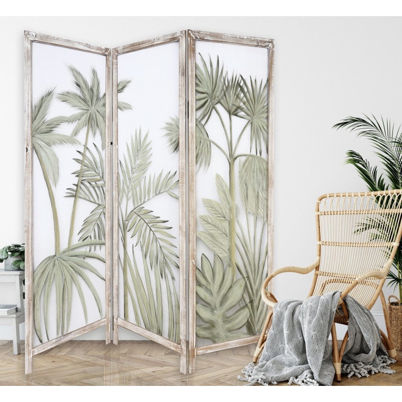Earthy Opaque Palms Three Panel Room Divider Screen By Homeroots