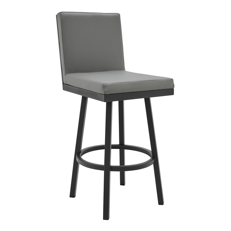 Gray And Black Faux Leather And Iron Swivel Bar Height Bar Chair By Homeroots